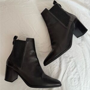 SOLD VIA MERCARI- Zara (size 9.5)women’s black leather ankle pointed toe booties